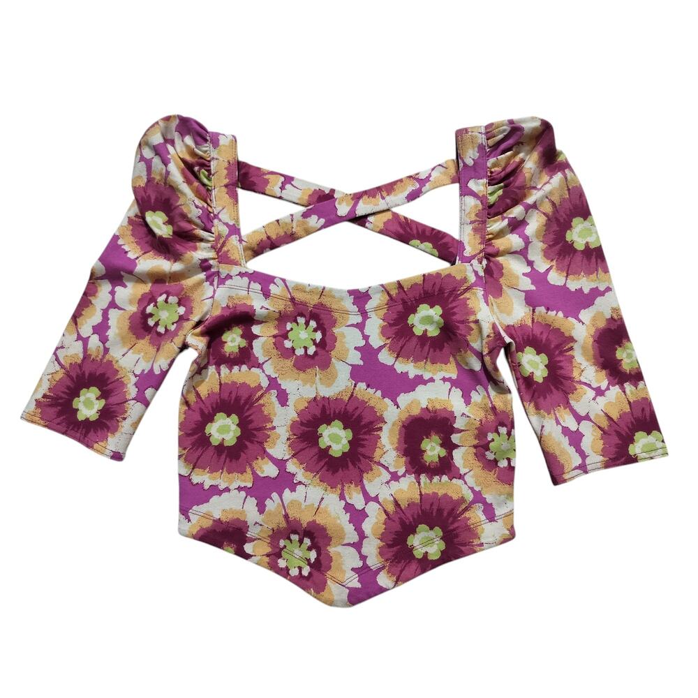 New Free People Women's Give Me More Floral Pink Crop Top Size XS - Picture 3 of 10